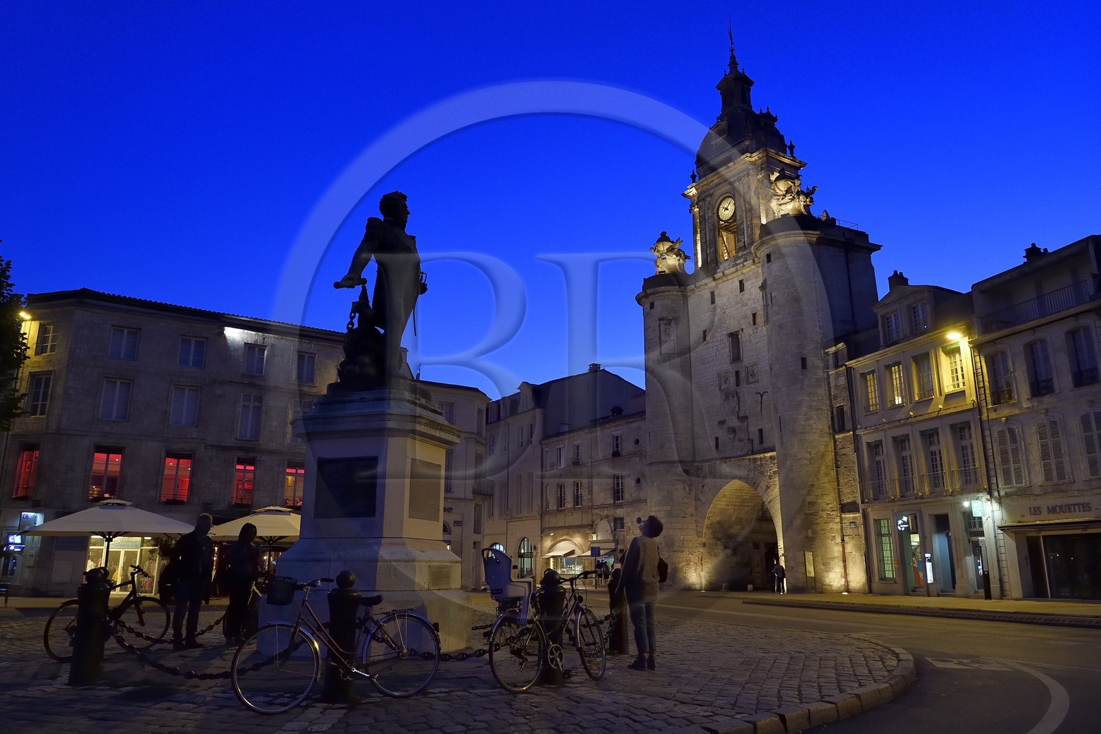 France, Charente-Maritime, La Rochelle,  statue of Baron Victor Guy Duperre and Great Clock Gate