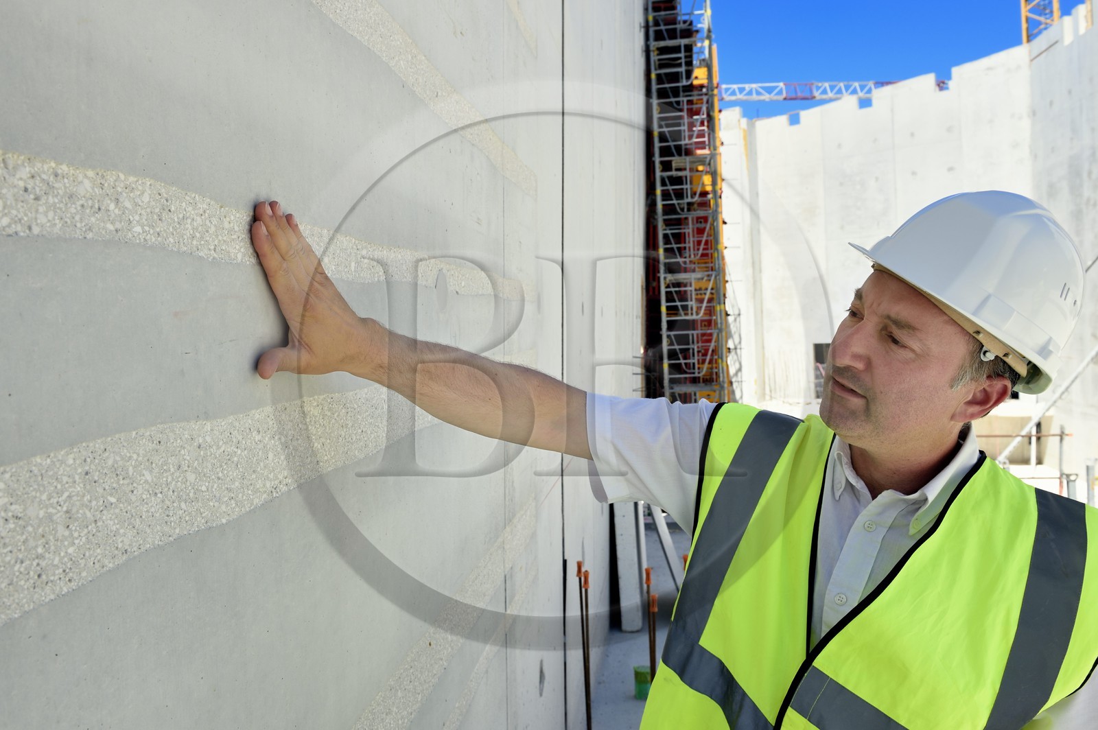 France, Dordogne, Montignac, Montignac-Lascaux Parietal Art international Centre (Lascaux 4) building site designed by the Norwegian architectural agency Snøhetta, the interior walls are smooth concrete veined of raw concrete layers (reverse design for the exterior walls)