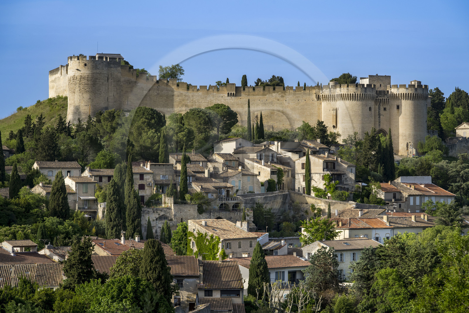 France (30), Gard, Villeneuve-lès-Avignon, Fort Saint André et ses remparts au dessus de la ville