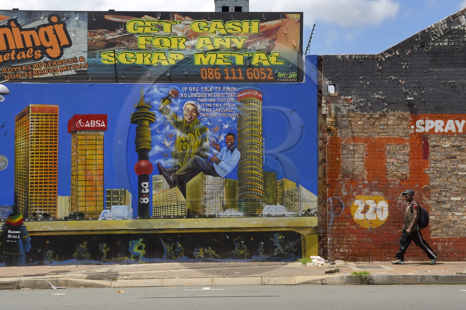 South Africa, Gauteng Province, Johannesburg, CBD (Central Business District), Maboneng district, murals on Main street