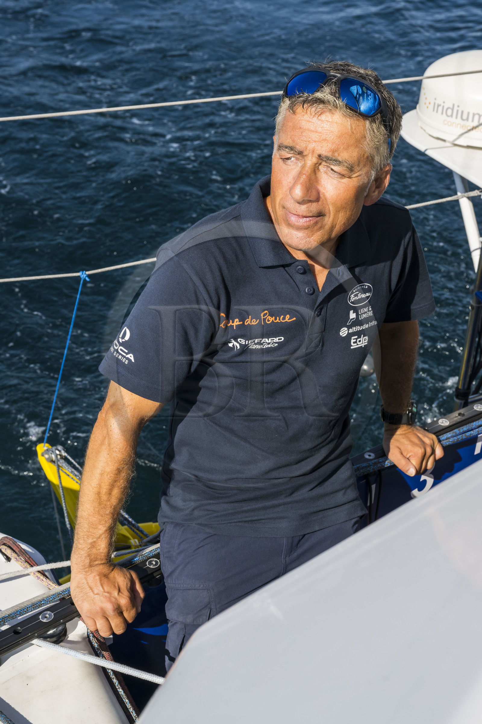 France, Vendée (85), Les-Sables-d'Olonne, le skipper Manuel Cousin en entrainement sur son voilier monocoque de 60 pieds IMOCA Coup de Pouce