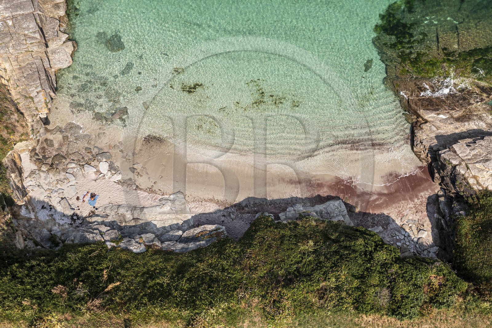 France, Morbihan, Groix Island, Red Sands beach (aerial view)