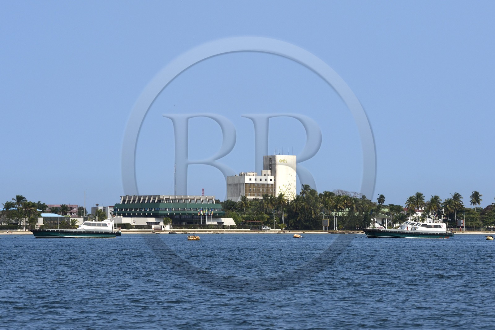 Gabon, Ogooue-Maritime Province, Port-Gentil in the Cape Lopez bay, the Bank of Central African States (B.E.A.C.) building on the right