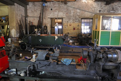 France, Moselle, Abreschviller, small train formerly forest train, old car turned into Draisine Hotchkiss built by the network in 1930 to transport workers