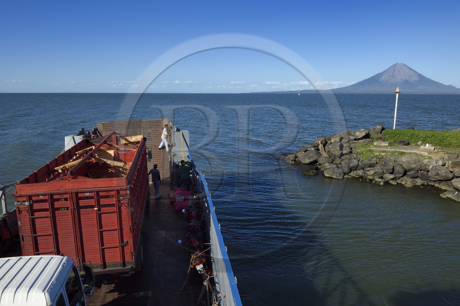 Nicaragua, San Jorge on Lake Nicaragua, ferry from San Jorge to Moyagalpa on Ometepe Island with the Conception volcano (1610 m) still active in the background