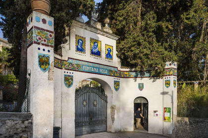 France, Alpes-Maritimes (06), Menton, Jardin Fontana Rosa, entrée de la propriété créé à partir de 1922 par l'écrivain et scénariste d'origine espagnole Vicente Blasco Ibáñez (1869-1928)