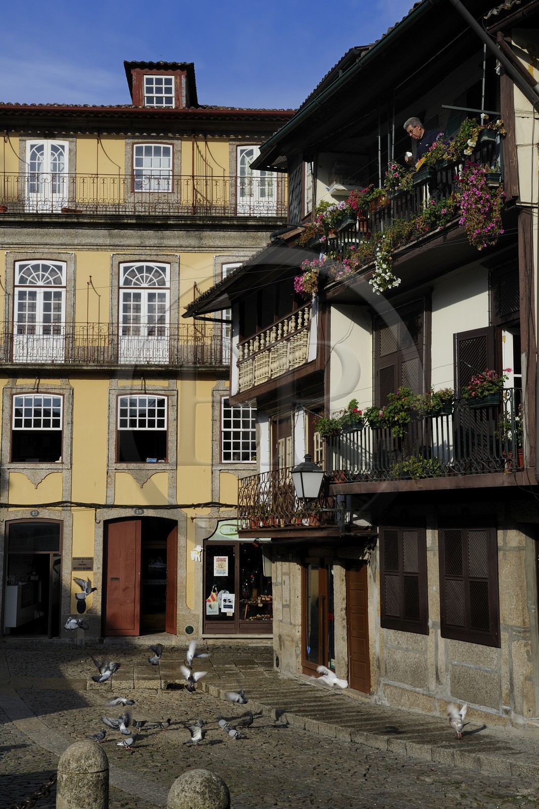 Portugal, Minho region, Guimaraes, town listed as World Heritage by UNESCO, houses on the edge of the Santiago square