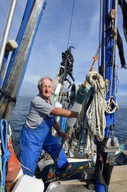 France, Var, Iles d'Hyeres, Parc National de Port Cros (National park of Port Cros), Porquerolles island, Bernard Samuel called Sam the fisherman on his boat Le Corailleur