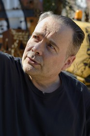 France, Rhone, Saint-Romain-au-Mont-d'Or, the Abode of Chaos (la Demeure du Chaos), the artwork is based around the endless transformation of the artist Thierry Ehrmann's 17th century home into a replica war zone at the image of this world, portrait of Thierry Ehrmann also CEO and founder of Artprice and the Server group