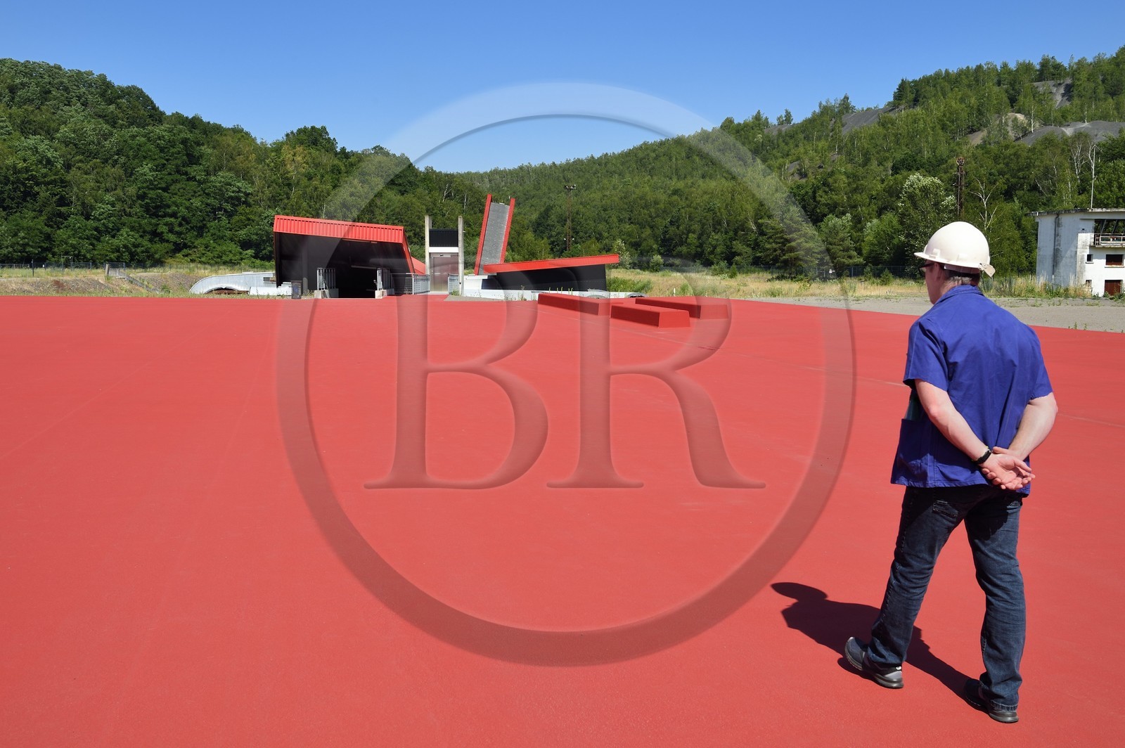 France, Moselle, Petite Rosselle, carreau Wendel museum, it comes in the form of a large open red book that symbolizes the history of the mine