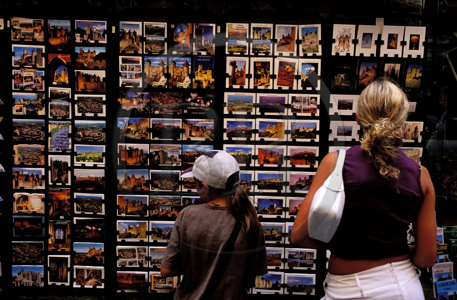 France, Aude, Carcassonne, sale of local postcards
