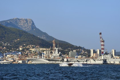 France, Var, Toulon, the naval base (Arsenal), the Charles de Gaulle nuclear-powered aircraft carrier on mid-life renovation