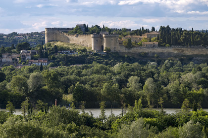 France (30), Gard, Villeneuve-lès-Avignon, Fort Saint André et ses remparts surplombant le Rhône