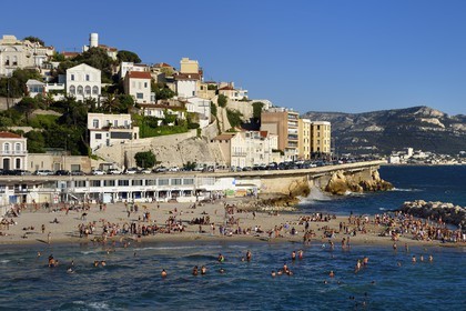 France, Bouches-du-Rhône (13), Marseille, quartier du Roucas Blanc, la Corniche JF Kennedy, plage du Prophète