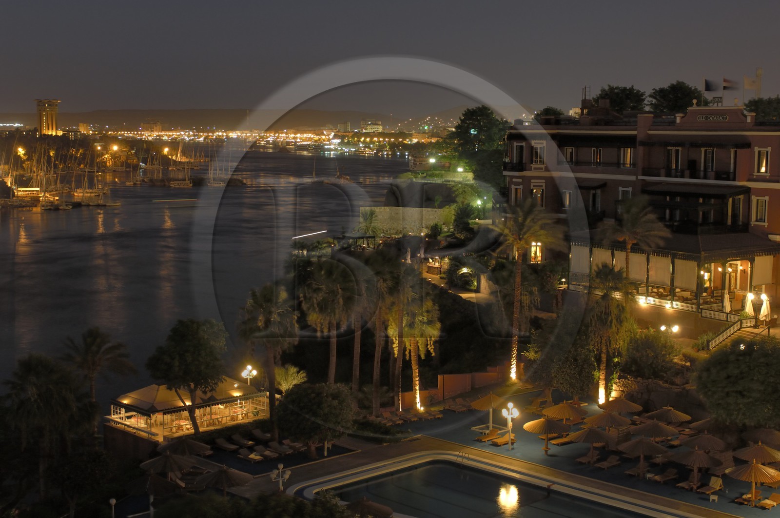 Egypt, Upper Egypt, Nubia, Nile Valley, Aswan, Old Cataract Hotel overlooking the Nile river