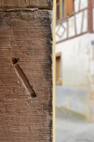 France, Bas Rhin, Westhoffen, former Jewish quarter, trace of a mezuzah on the lintel of a house