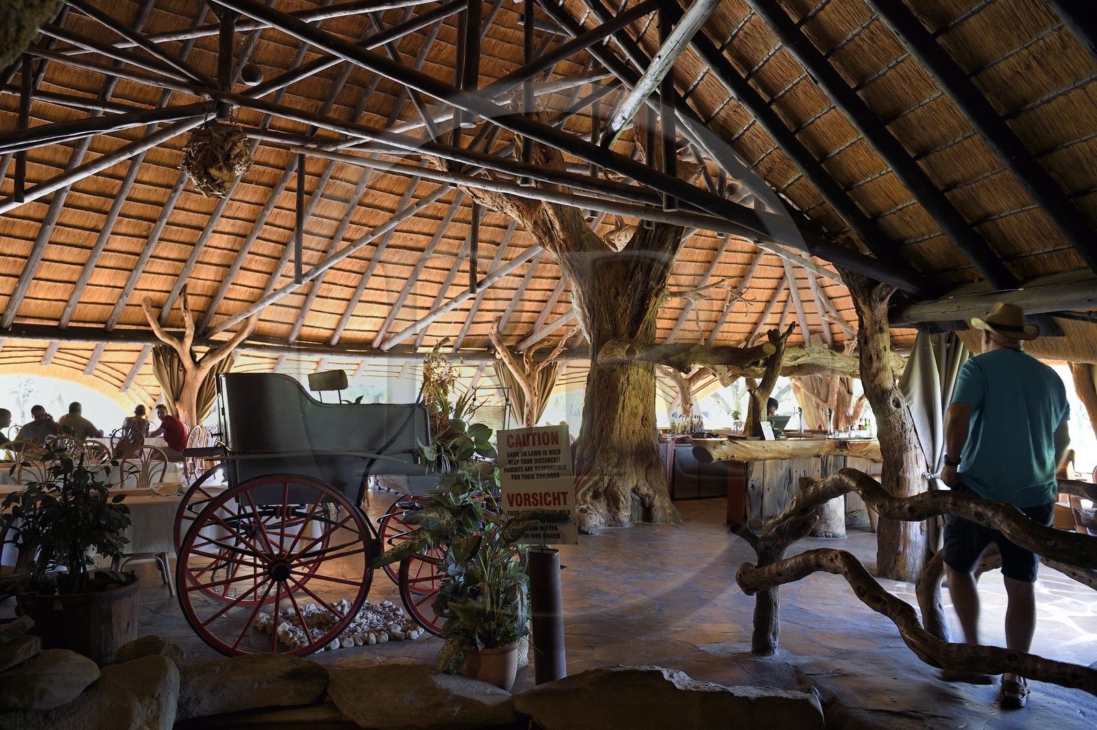 Namibie, région de Khomas, nord de Windhoek, Okapuka Ranch, le restaurant du lodge