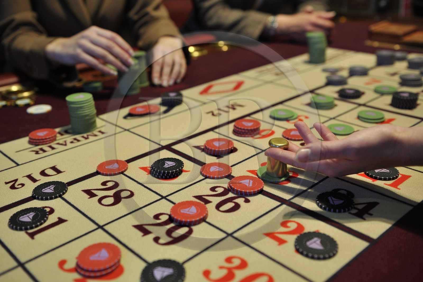 France, Calvados, Pays d'Auge, Deauville, the casino (Barriere group), English roulette wheel table