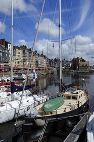 France, Calvados, Honfleur, the Vieux-Bassin (Old Basin), Sainte Catherine quay and the Lieutenance in the background