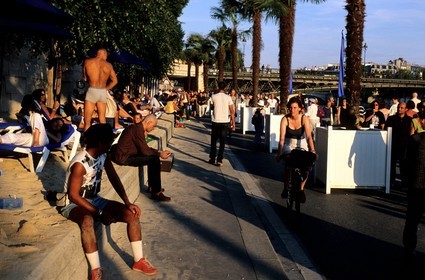 France, Paris (75), Paris-Plage fête tenue au mois d'août sur les quais de Seine fermés au trafic automobile