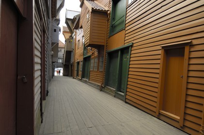 Norway, Hordaland County, Bergen, wooden houses in Bryggen District, listed as World Heritage by UNESCO, former trading post of the Hanseatic League