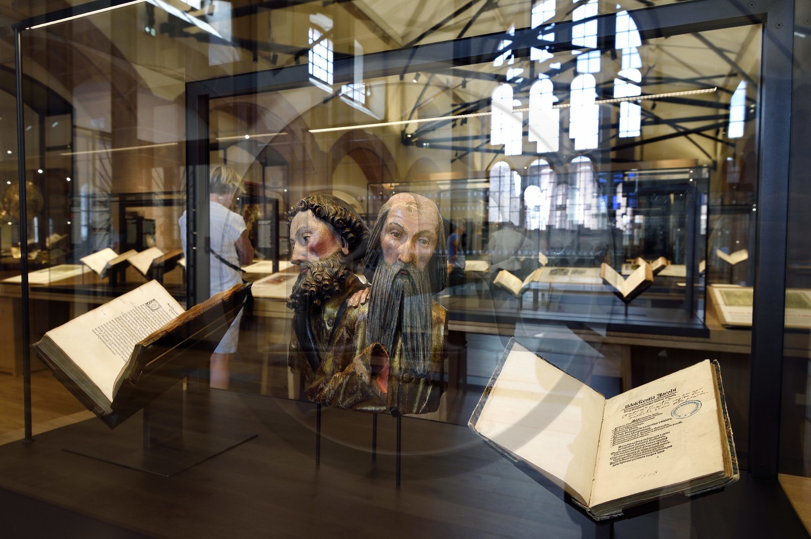 France, Bas Rhin, Selestat, the Humanist Library refitted by architect Rudy Ricciotti, coming at the beginning from the personal library of Beatus Rhenanus (1485-1547), bust of two apostles  (16th century)