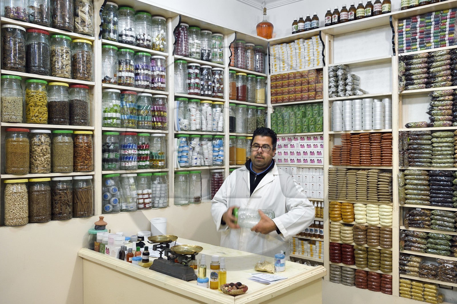 Morocco, High Atlas, Marrakech, Imperial city, Medina listed as World Heritage by UNESCO, Ben Youssef mosque district, Paradise Herbalist