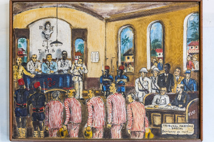 France, Guyane, Cayenne, musée départemental Alexandre-Franconie, peintures réalisées par un bagnard, Francis Lagrange dit Flag, condamné pour escroquerie et faux monnayage mais qui était aussi faussaire et artiste, elles retracent la vie (et le mort) au bagne