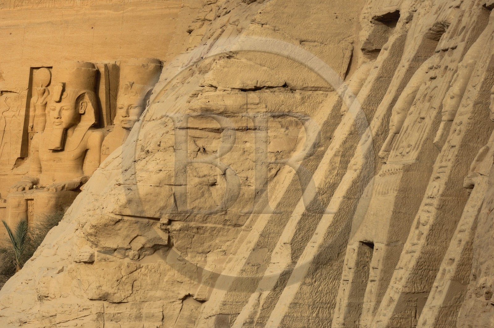 Egypt, Upper Egypt, Nubia, Abu Simbel, site listed as World Heritage by UNESCO, Ramesses II Temple in the background and Nefertari Temple dedicated to Hathor Goddess on the right