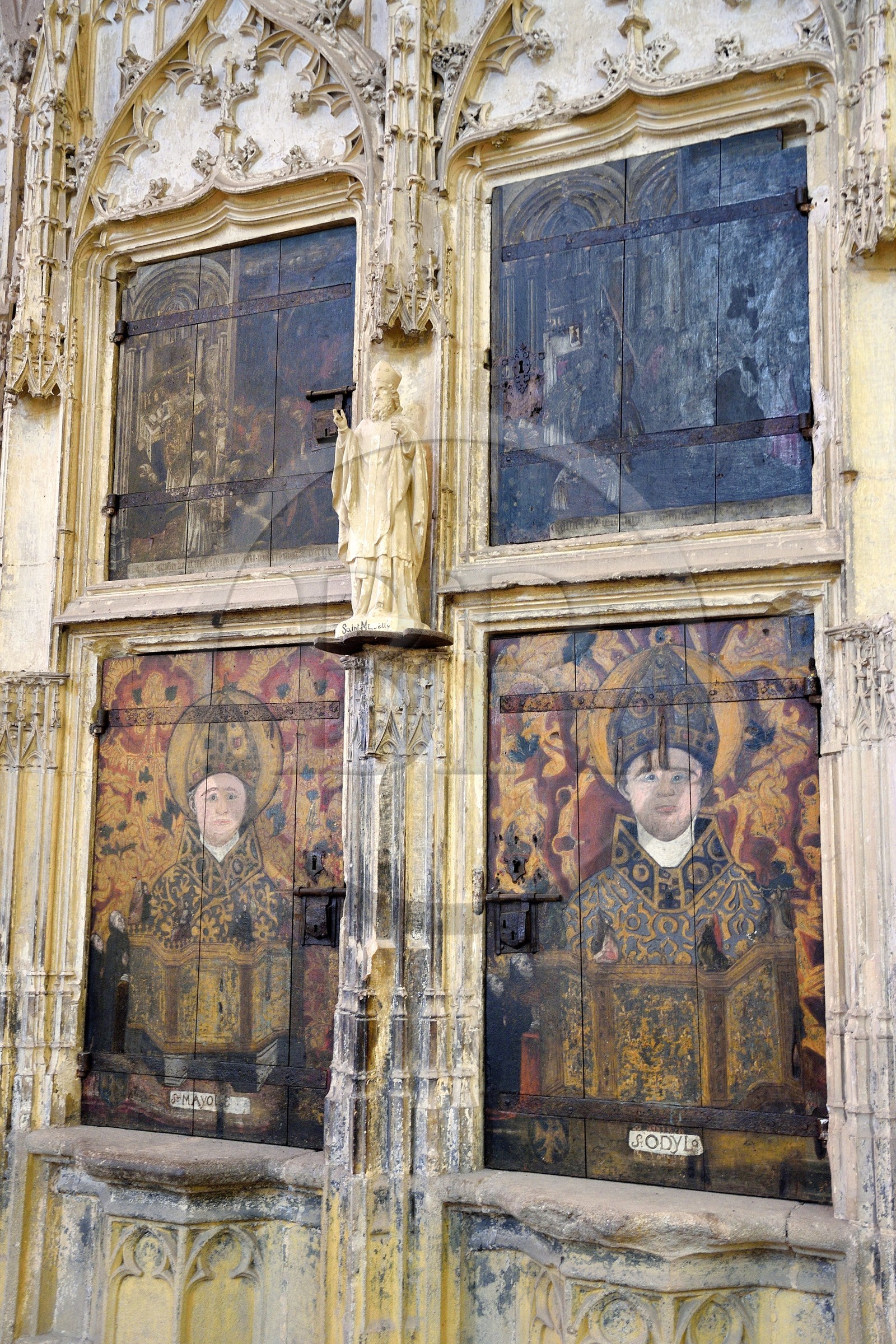 France, Allier (03), ancienne province du Bourbonnais, Souvigny, l'église prieurale clunisienne Saint-Pierre-et-Saint-Paul, nécropole ducale des Ducs de Bourbon, l'armoire aux reliques (XVe siècle) consacrée à Saint Mayeul et à Saint Odilon qui furent tous deux abbés de Cluny