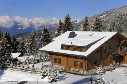 Switzerland, Canton of Vaud, Villars sur Ollon, chalet in the snow