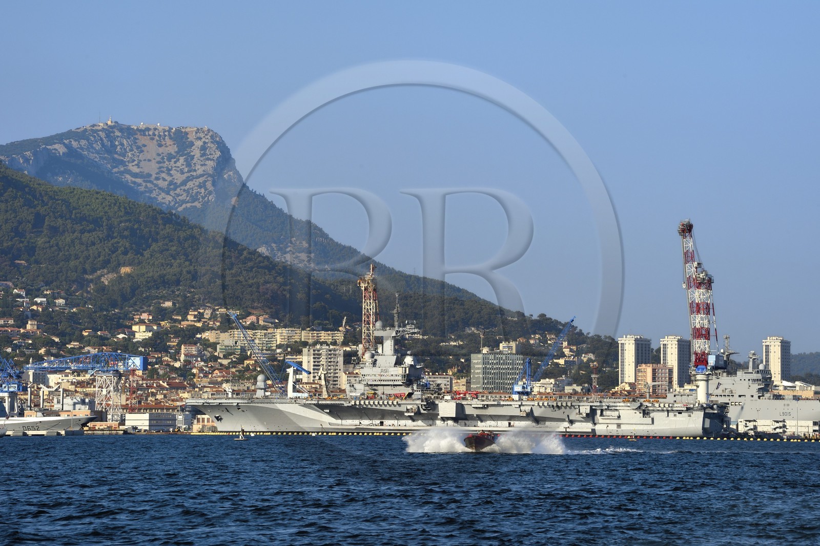 France, Var, Toulon, the naval base (Arsenal), the Charles de Gaulle nuclear-powered aircraft carrier on mid-life renovation