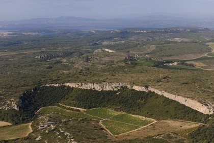 France, Aude, the mountains of the Clappe located between Narbonne and the Mediterranean Sea (aerial view)