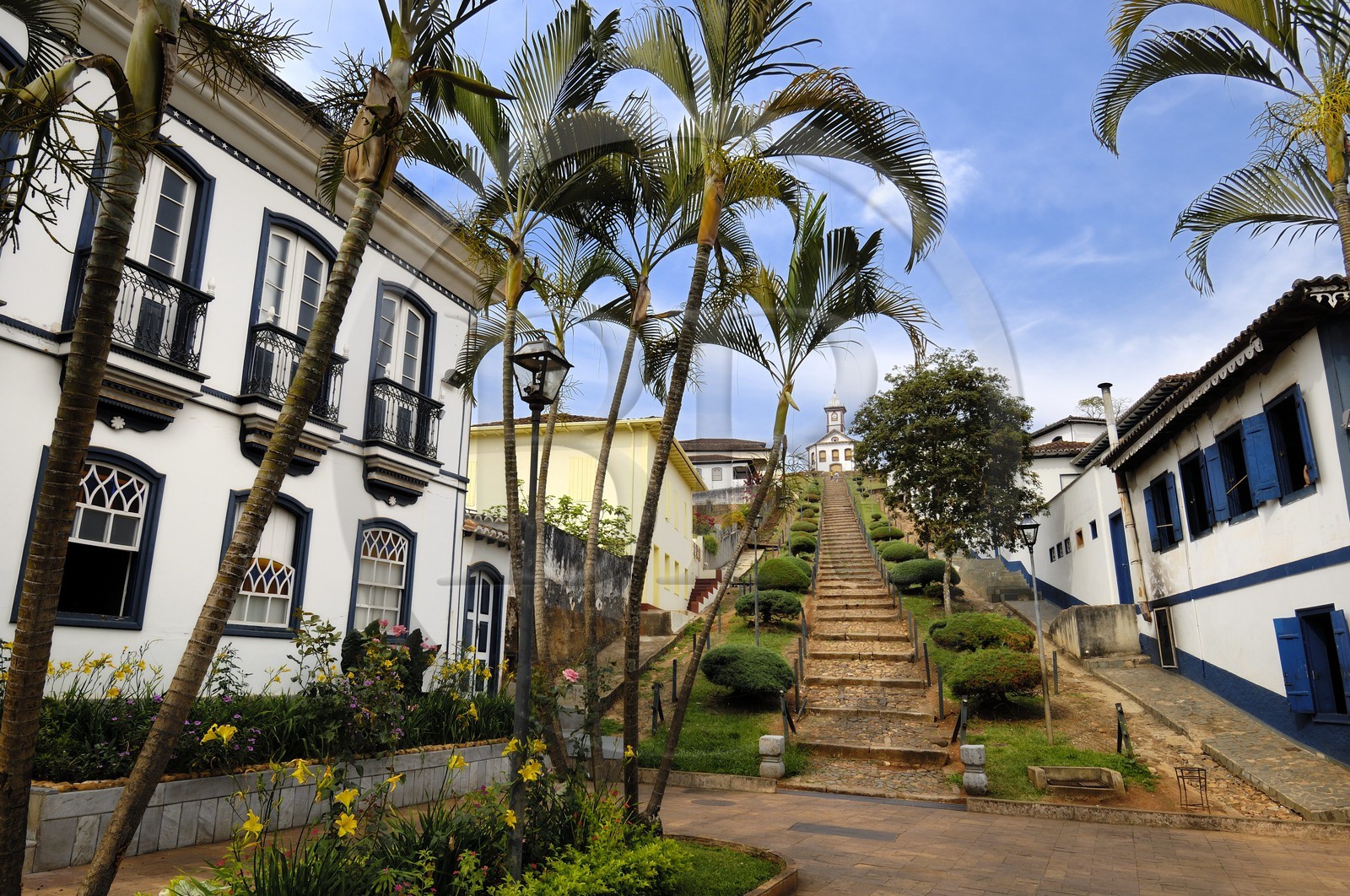 Brazil, Minas Gerais state, Serro,  Joao Pinheiro central square and capela de Santa Rita (Gold Route, Estrada Real)