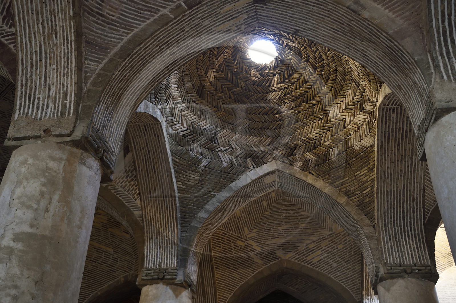Iran, Isfahan Province, Isfahan, Jame Mosque, the domes of the north shabestan ceiling