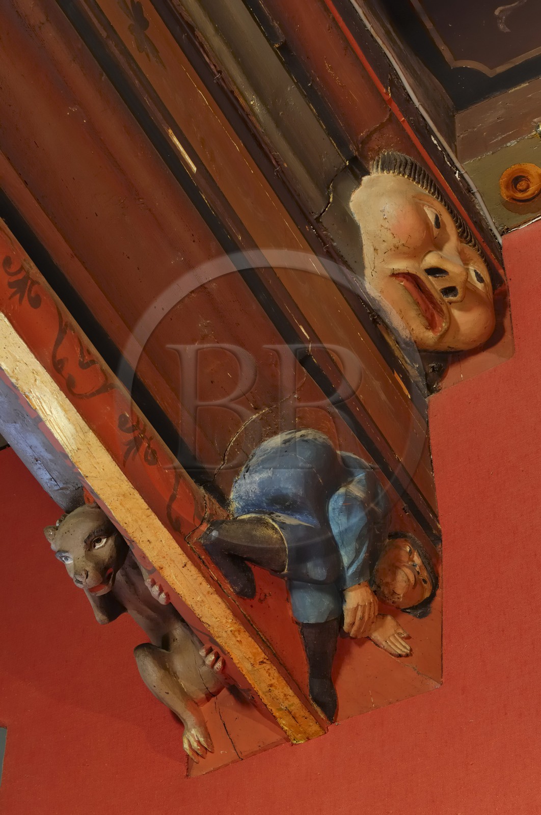 France, Maine et Loire, Chateau de Montreuil Bellay, medieval carvings on the beams