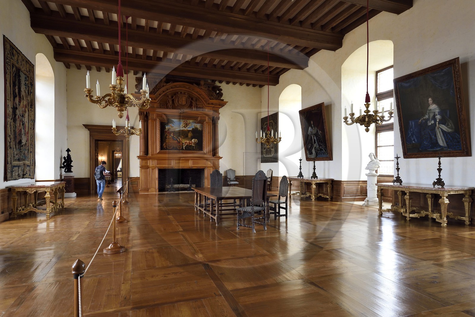 France, Dordogne (24), Périgord Noir, chateau de Hautefort, le salle des cheminées dans les Grands Appartements
