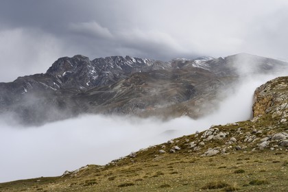 Azerbaijan, Quba (Guba) region, Greater Caucasus mountain range, summits in the clouds in the heights of the village of Giriz