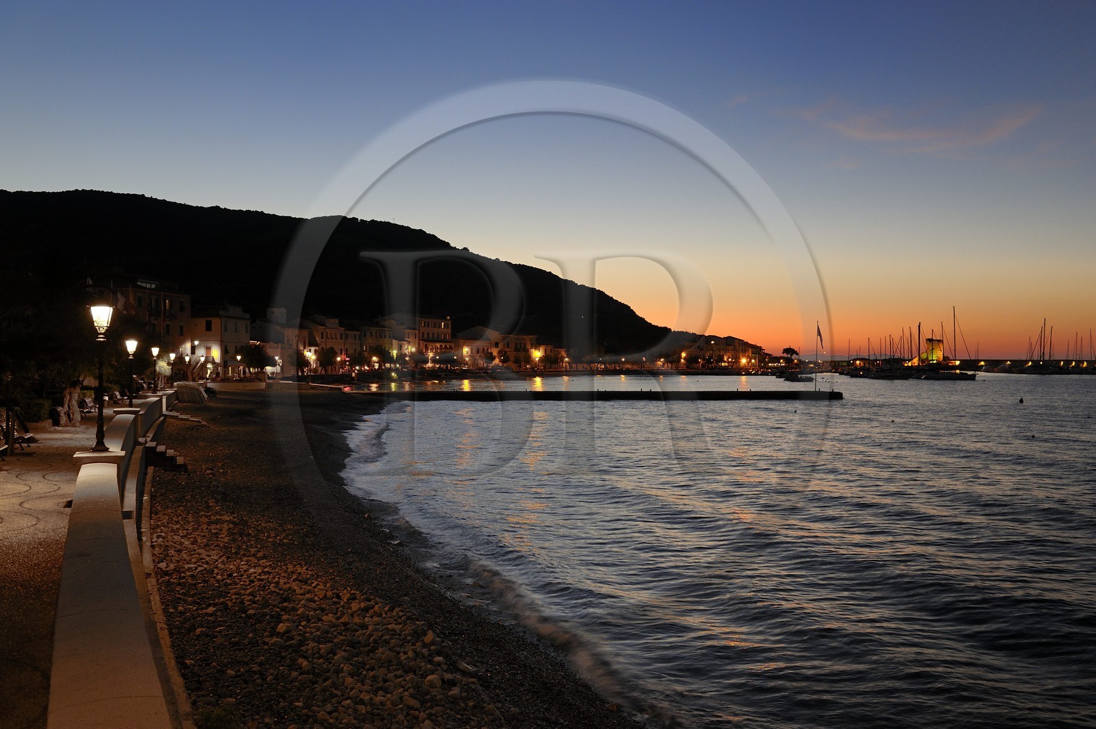 Italy, Tuscany, Elba Island, Marciana Marina port, Shingle beach