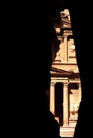 Jordanie, Petra, le Khazneh (le trésor) à la sortie du Sîq du Wadi Mousa