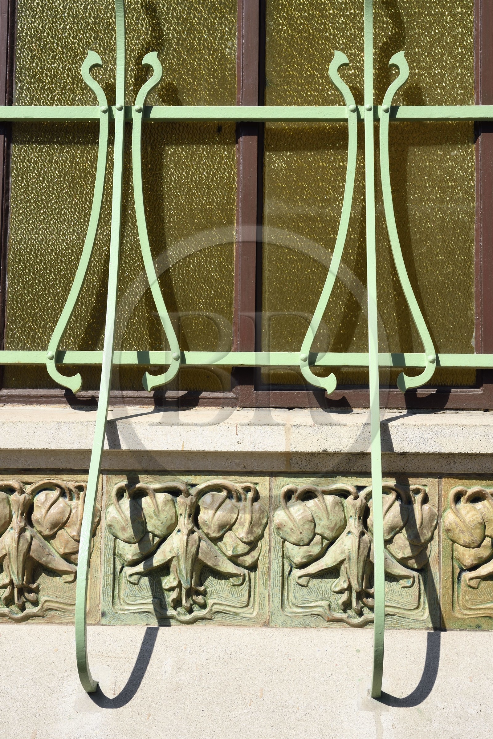 France, Meurthe-et-Moselle, Nancy, the Villa Majorelle of Art Nouveau style by architect Henri Sauvage, window grilles