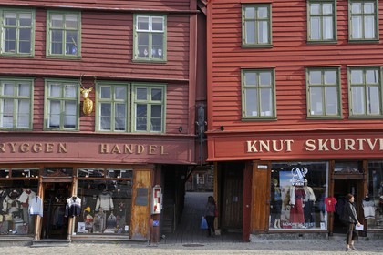 Norvège, comté de Hordaland, Bergen, maisons en bois du quartier de Bryggen, classé Patrimoine Mondial de l'UNESCO, ancien comptoir de la ligue hanséatique (la Hanse)
