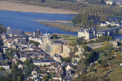 France, Indre et Loire (37), Vallée de la Loire classée Patrimoine mondial de l'UNESCO, château d'Amboise (vue aérienne)