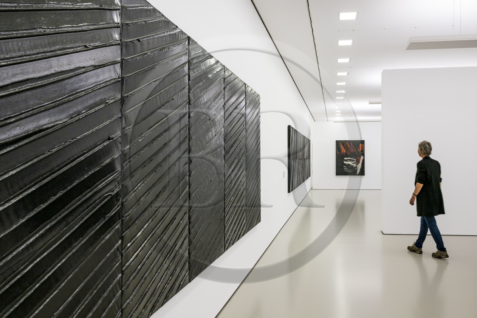 France, Hérault (34), Montpellier, centre historique, musée Fabre, salles dédiées à l'artiste Pierre Soulages (1919-2022), peinture 181 x 405 cm, 12 avril 2012