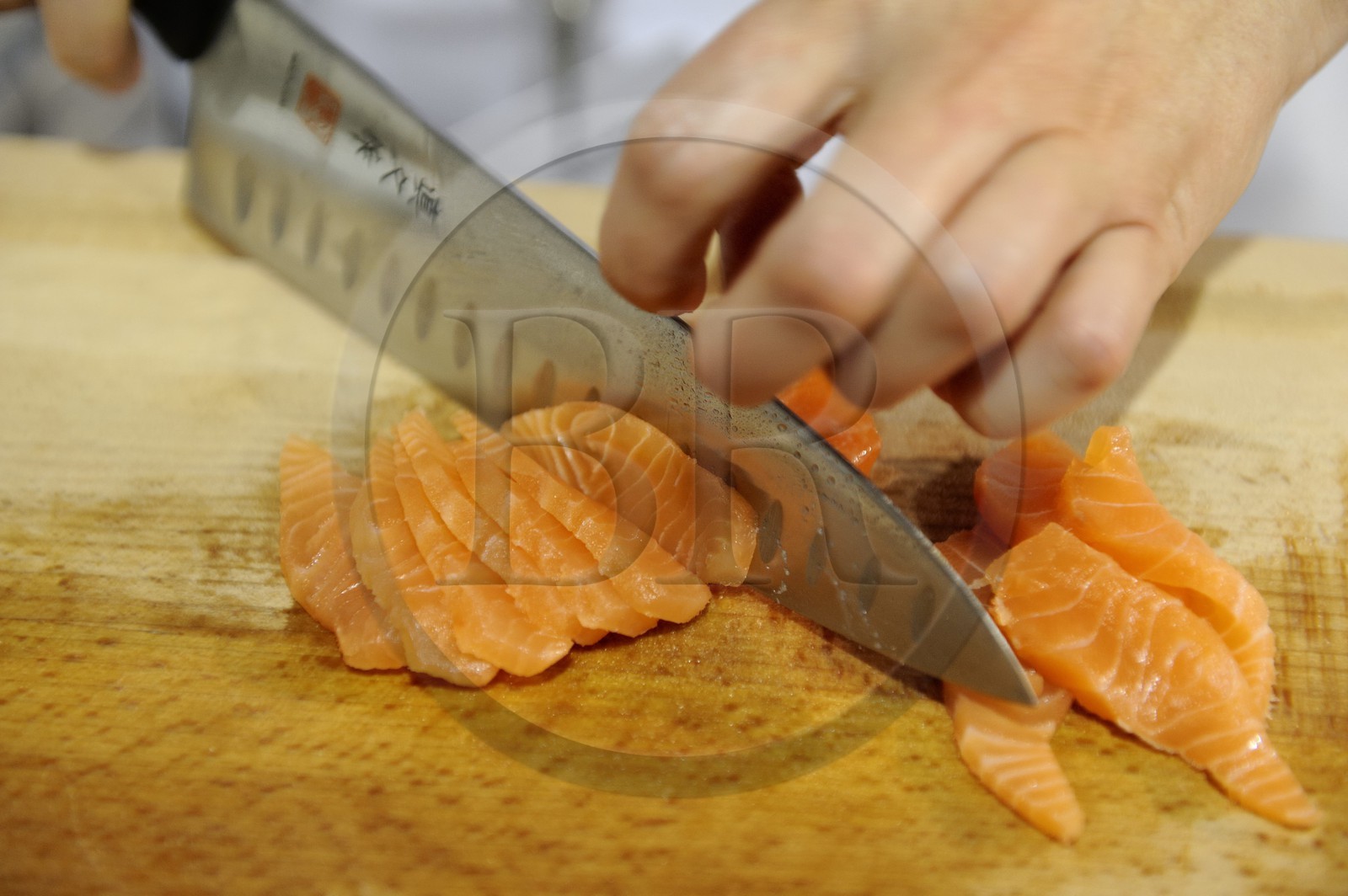 Norway, Rogaland County, Stavanger, the 2008 Bocuses d'Or gastronomy award, cutting salmon