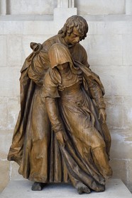 France, Meuse, Saint Mihiel, St. Michael abbey church, the swoon of the virgin by sculptor Ligier Richier, wood (16th century), Saint John is in the process of sustaining in his fall the faltering Virgin after the death of her Son