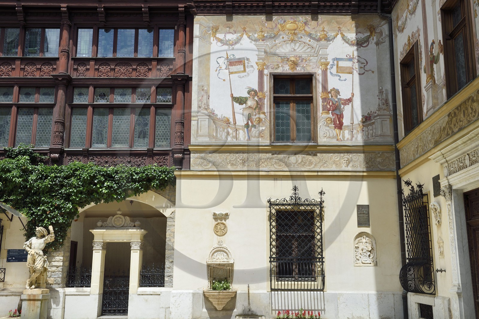 Romania, Wallachia, Sinaia, Peles Castle former royal residence built between 1875-1883 for King Carol I of Romania, murals in the inner court