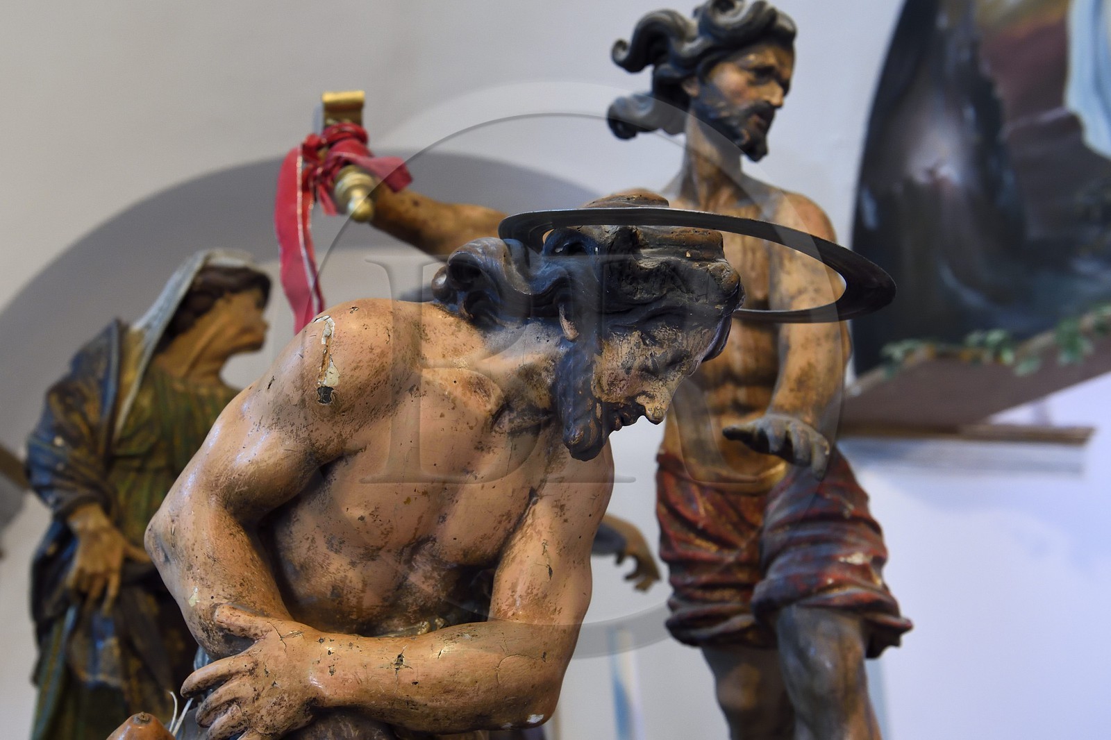 France, Corse-du-Sud (2A), Bonifacio, Ville Haute, l'église Saint Jean-Baptiste, détail de la Chasse représentant la Décollation de Saint Jean-Baptiste