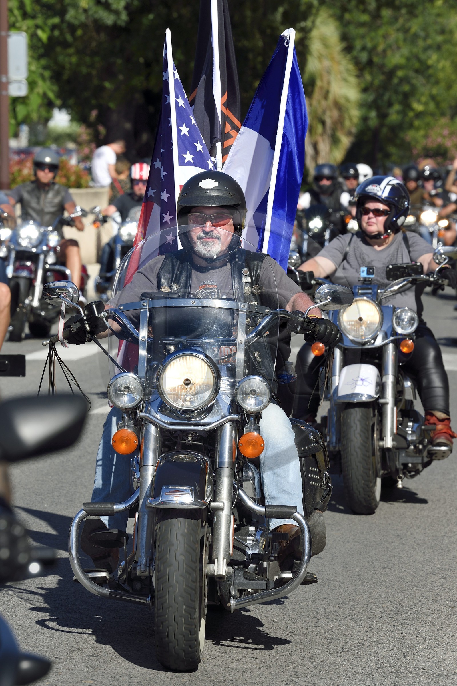 France, Var (83), Presqu'Ile de Saint-Tropez, Cogolin, défilé de Harley pour l'Eurofestival, plus gros rassemblement de Harley-Davidson d'Europe