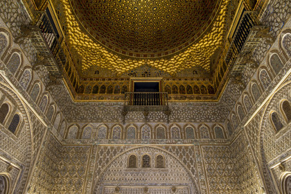 Espagne, Andalousie, Séville, Alcazar de Séville (Reales Alcazares de Sevilla), classé Patrimoine Mondial de l'UNESCO, Palais mudéjar ou de Pierre Ier, salon des Ambassadeurs (salon de Embajadores)